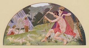 Bellerophon får av Minerva den bevingade hästen Pegasus (färglitografi)