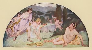 Orfeus dräpt av bacchantinnorna (färglitografi)