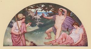 Theseus på Minervas befallning överger den sovande Ariadne (färglitografi)