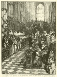 Juldagsgudstjänst i Westminster Abbey, på drottning Elizabeths tid