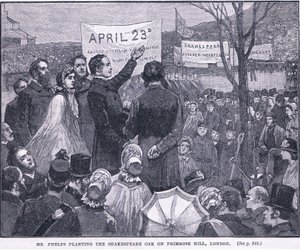 Mr Phelps planterar Shakespeareeken på Primrose Hill, London 1864 AD av Walter Paget
