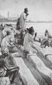 Parsis tillber den uppgående solen på stranden i Bombay (litho) av Walter Paget