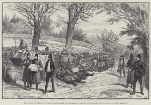 Den irländska polisen bivackade i Woodford, Galway, för att förhindra National League Meeting av Walter Paget