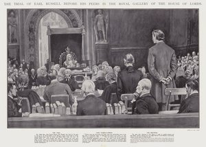 Rättegången mot Earl Russell inför hans kamrater i Royal Gallery of the House of Lords, Westminster (litho) av Walter Paget