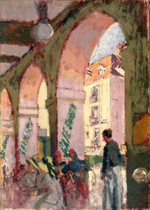 The Cafe Suisse, eller Cafe des Arcades, Dieppe (olja på duk) av Walter Richard Sickert