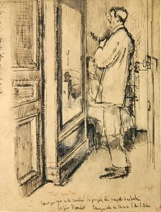 The New Tie, ca 1922 (penna & bläck och tvätt på papper) av Walter Richard Sickert