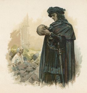 Hamlet med Yoricks skalle (chromolitho)
