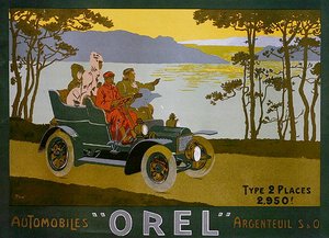 Annons för Orel-bilar (färg litho) av Walter Thor