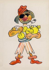 En av Walter Triers Crazy People (färglitografi) av Walter Trier