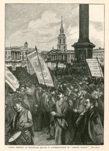 Offentligt möte på Trafalgar Square till minne av den blodiga söndagen (gravyr)