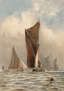 Pråmar på Themsen (färglitografi) av Walter William May