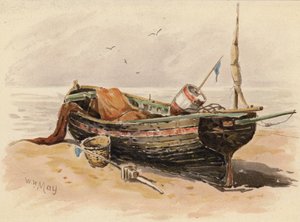 Fransk fiskebåt (färglitografi) av Walter William May