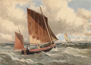 Fransk lugger som sticker ut till havs (färglitografi) av Walter William May