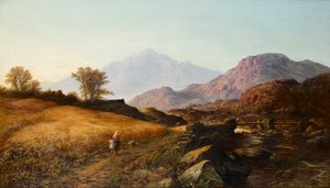 Skördetid vid floden Lleder, norra Wales, 1874