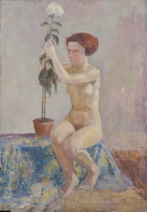Naken med en blomkruka