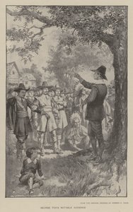 George Foxs anmärkningsvärda publik (litho) av Warren B. Davis