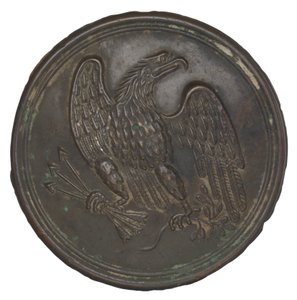Tallrik med stämplad mässingsörndesign från ett patronboxbälte, 1862-1865. av Warren H. Wilkinson