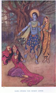 Rama avskyr demonälskaren (färg litho) av Warwick Goble