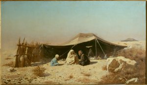 Araber i öknen som läser Koranen
