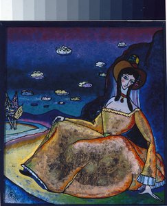 ""The Lady in Her Golden Dress"" Målning av Vassily Kandinsky (eller Wassily Kandinski eller Kandinskij av Wassily Kandinsky