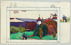 Landskap med ett par i medeltida dräkter, på baksidan: Fragment av en rustad riddare av Wassily Kandinsky