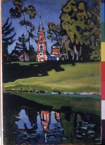 ""Den röda kyrkan"" Målning av Vassily Kandinsky (eller Wassily Kandinski eller Kandinskij av Wassily Kandinsky