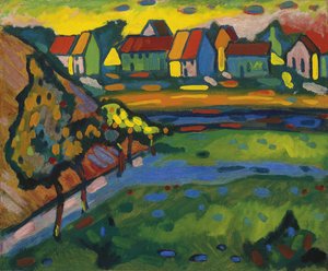 ""Village bavarois avec champs"" (bayersk by med en åker) Peinture de Vassily Kandinsky (ou Wassily Kandinski eller Kandinskij) av Wassily Kandinsky