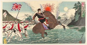 En skildring av kapten Matsuzakis heroiska kamp i slaget vid Songhwan Seikan no eki ni oite Matsuzaki Taii yûsen no zu (titel på objekt)