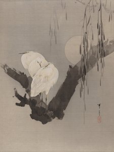 Egrets i ett träd på natten, ca. 1887. av Watanabe Seitei