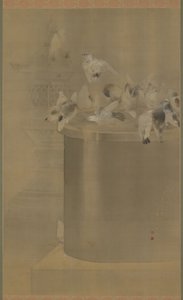 Duvor vid Senjoji (Asakusa Kannon Temple) Meiji Era, 1877 (bläck & färg på siden) av Watanabe Seitei