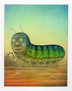 Juggling Caterpillar, 2003 (blandteknik på kartong) av Wayne Anderson