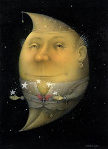 Juggling Crescent Moon (blyerts och färgkrita på papper) (par 150068) av Wayne Anderson