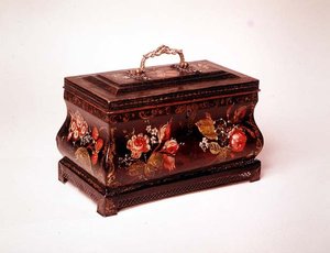Pontypool tecaddie, sent 1700-tal (plåt med handtag i förgylld mässing)