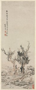 Gamla träd vid en vintrig bäck, 1551. av Wen Zhengming