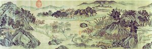 The Peach Blossom Spring från en dikt med titeln "Tao Yuan Bi Jing" skriven av Wang Wei