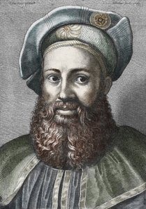 Porträtt av Pietro Aretino (1492-1556) (Aretin), italiensk poet (Porträtt av den italienske poeten Pietro Aretino) Gravyr Privat samling