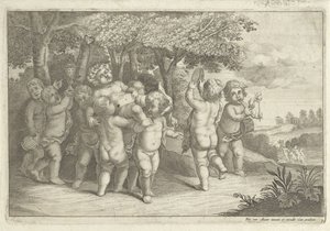 Små pojkar som gör musik och dansar bär en bacchant av Wenceslaus Hollar (rejected attribution)