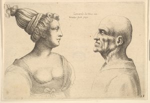 En hona med hår bundet bakåt och en skallig hane vänd mot varandra, 1645. av Wenceslaus Hollar