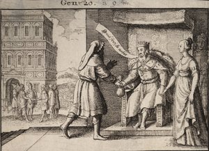 Abimelek tillrättavisade Abraham. Tillstånd 1 av Wenceslaus Hollar