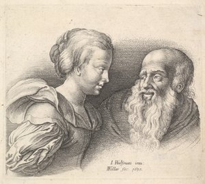 En gammal man och en flicka, efter Hulsman, 1635. av Wenceslaus Hollar