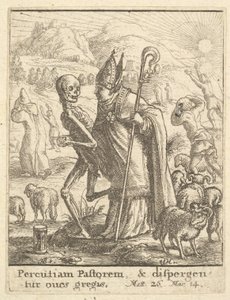 Biskop, från Dödsdansen, 1651. av Wenceslaus Hollar