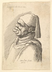 Byst av missbildad man med hatt och fett, utskjutande underläpp i profil till vänster, 1625-77. av Wenceslaus Hollar