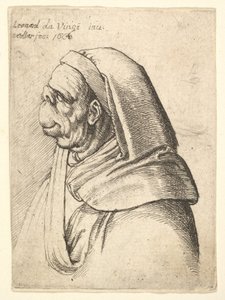 Byst av en man med liten uppvikt näsa och mycket hög överläpp, bär huva, i profil..., 1666. av Wenceslaus Hollar