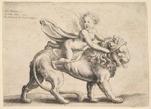 Amor på ett lejon, 1652. av Wenceslaus Hollar