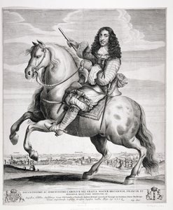 Ryttarporträtt av Karl II (1630-85) med ett landskap, publicerat ca 1670 av Wenceslaus Hollar