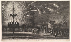 Fyrverkerier vid Hemissem, 1625-77. av Wenceslaus Hollar
