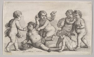 Fem gossar och en satyr, 1625-77. av Wenceslaus Hollar