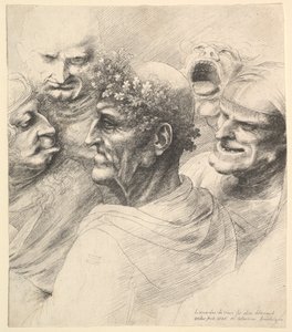 Fem groteska huvuden, inklusive en äldre man med en eklövskrans, 1646. av Wenceslaus Hollar