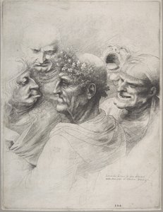 Fem groteska huvuden, inklusive en äldre man med en eklövskrans, 1646., 1646. av Wenceslaus Hollar