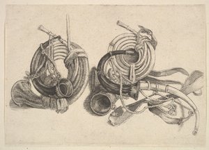 Fem jakthorn, 1625-77. av Wenceslaus Hollar